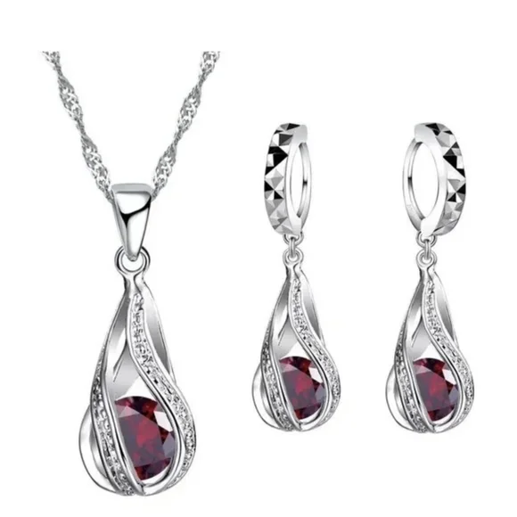 Sterling Silver Wedding Jewelry SetforWomen,SwirlingWaterDropp,Bridal,925STAMPED - Picture 3 of 7